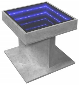 betonszürke szerelt fa dohányzóasztal LED-del 50 x 50 x 45 cm