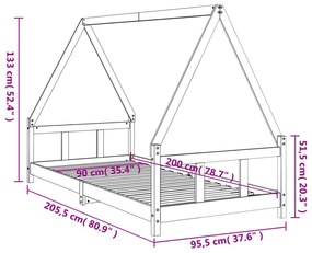 fehér tömör fenyőfa gyerekágykeret 90 x 200 cm