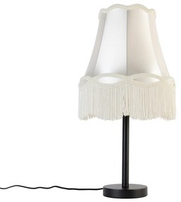 Klasszikus asztali lámpa fekete, krémszínű Granny búrával 30 cm - Simplo