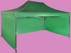 Gyorsan összecsukható sátor 3x4,5 m – acél, Zöld, 3 oldalfal