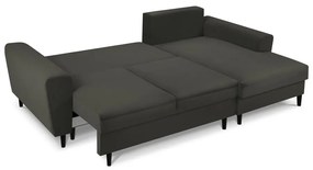 Fekete kordbársony kinyitható tárolóhelyes sarokkanapé (jobb oldali-heverő résszel) Kyoto – Cosmopolitan Design