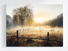 Vászonkép Canvas Tájkép Szabadtéri Falu Rét Fűz Nap 80x60