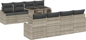 vidaXL Kerti Kanapé Szett párnával 9 pcs Világosszürke polirattan