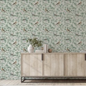 Arthouse Signature 2 Birds & Blossoms zöld leveles vinyl tapéta – 296402