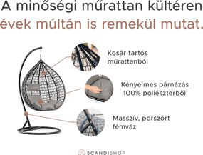 Fekete függőfotel KOKON állvány nélkül, világoszöld mintás párna