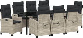 vidaXL Kert étkező szett párnával 9 pcs Világosszürke polirattan