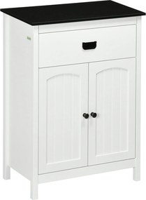 kleankin Fürdőszoba Szekrény Segéd Fürdőszobai Bútor 1 Fiókkal 2 Ajtóval és Állítható Polccal Mosdóhoz Zuhanyzóhoz Modern Stílusban 60x30x80 cm Fehér