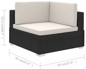 6-részes fekete polyrattan kerti bútorszett párnákkal