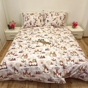 Karácsonyi manók barna pamut ágyneműhuzat TiaHome - 1x Párna 90x70cm, 1x Paplan 140x200cm