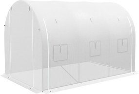 Outsunny Kertiszántó Üvegház 6m² 3 x 2m 1 ajtóval + 2 felgombolható oldalfallal, 6 ablakkal, horganyzott acélból készült, PE nagy sűrűségű 140 g/m² An