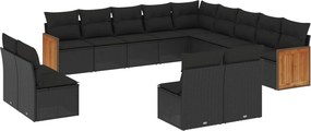 vidaXL 13 részes fekete polyrattan kerti ülőgarnitúra párnákkal