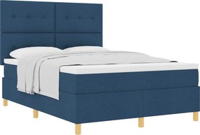 vidaXL Boxrugós ágy matracmal fejtámlával Kék 140 x 190 cm szövet