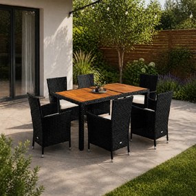 Deuba Berlin 1+6 polyrattan kerti bútor szett - fekete/fa