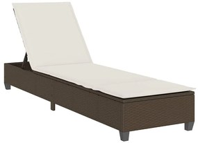 Barna polyrattan napozóágy párnákkal 55x200x25,5 cm