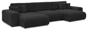 Sötétszürke kordbársony kinyitható-tárolóhelyes sarokkanapé (U alakú) Sarina – Ropez