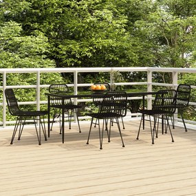 7 részes fekete polyrattan kerti étkezőgarnitúra