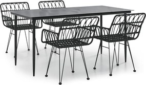 vidaXL 5 részes fekete polyrattan kerti étkezőgarnitúra
