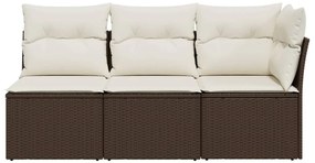 3 személyes barna polyrattan kerti kanapé párnával