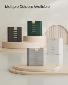 Ékszerdoboz üvegfedéllel, 6 szintes ékszertároló 5 fiókkal, 16,3 x 25,1 x 29 cm, felhőfehér