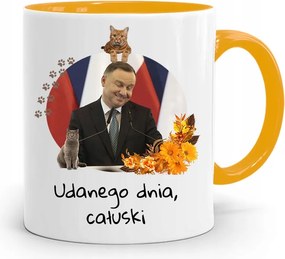 Duda András Sárga Elnöki Bögre Nyomtatott Mintával
