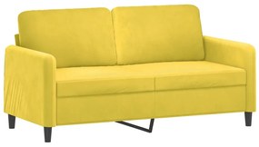2 személyes sárga bársony kanapé díszpárnákkal 140 cm
