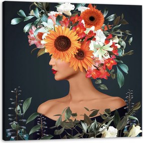 Vászonkép Nő Virágok Művészet Természet 40X40 cm Ideális ajándék