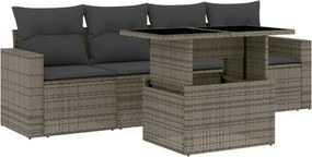 vidaXL 5 részes szürke polyrattan kerti ülőgarnitúra párnákkal