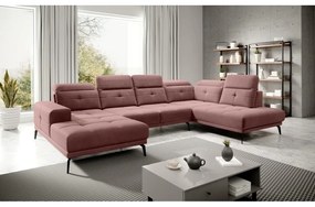 Rózsaszín bársony sarokkanapé (jobb oldali-U alakú) Bretan – ELTAP