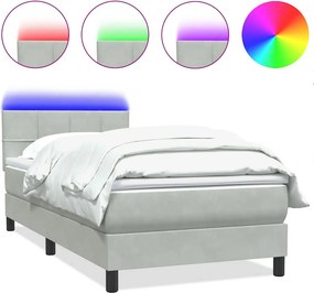 vidaXL világosszürke bársony rugós és LED-es ágy matraccal 90x220 cm