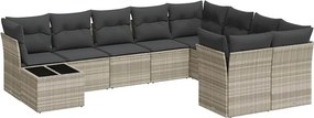 vidaXL 10 részes világosszürke polyrattan kerti ülőgarnitúra párnákkal