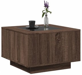 Barna tölgy szerelt fa dohányzóasztal LED-del 60 x 60 x 40 cm