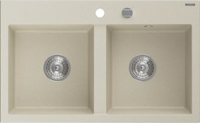 Mexen Hektor 2 rekeszes gránit mosogató 800 x 480 mm, bézs, króm szifon - 6521802000-69