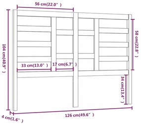 mézbarna tömör fenyőfa ágyfejtámla 126 x 4 x 104 cm