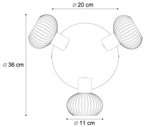 Modern mennyezeti spotlámpa arany színű, borostyán üveggel, 3-lámpás - Teddy