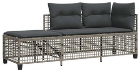 3 részes szürke polyrattan kerti sarokkanapészett párnákkal