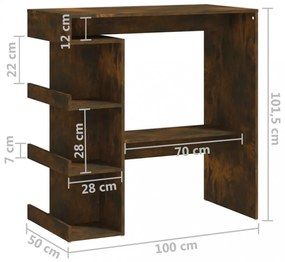 füstös tölgy színű bárasztal tárolópolccal 100 x 50 x 101,5 cm