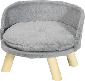 PawHut Kutya Kanapé Párnás, Fa Lábakkal, Mosható Kutya Ágyemelvétt Pet Kanapé Macska Kanapé Kisméretű Kutyáknak 40.5 x 40.5 x 33 cm Szürke | Aosom