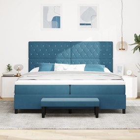 Boxspring Ágy Matraccal és Padal Sötétkék 200x200 cm Bársony