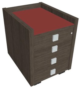 Verno mobil konténer 47 x 60 cm üveggel, 4 fiók, antracit tölgy / piros