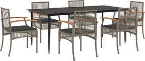 vidaXL 7 részes szürke polyrattan kerti étkezőgarnitúra párnával