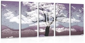 5-részes kép fa felhők között
