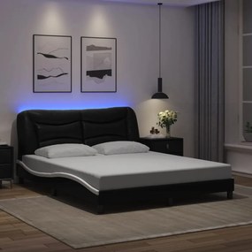 fekete és fehér műbőr ágykeret LED-világítással 160 x 200 cm