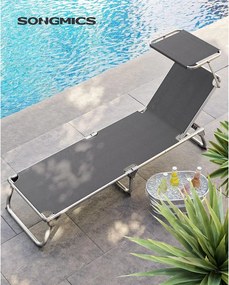 Napozóágy 55x193x31 cm, állítható napozóágy napellenzővel, füstszürke