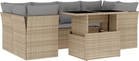 vidaXL 7 részes bézs polyrattan kerti ülőgarnitúra párnákkal