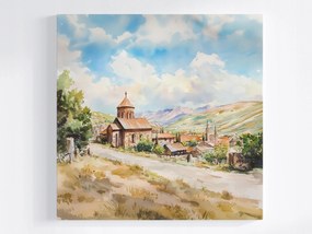 Canvas Vászonkép Festői Falu Kolostor Hegyek Nyár 80 x 80