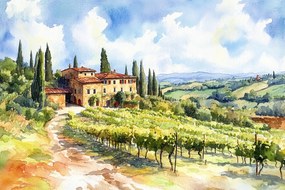 Fotótapéta Flizelina Kilátás Olaszország Toszkána Szőlő 254x184 ragasztó