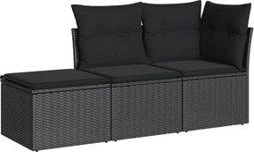 vidaXL 3 részes fekete polyrattan kerti ülőgarnitúra párnával