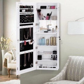 Tükrös ékszerszekrény 37 x 10 x 120 cm, zárható, fehér