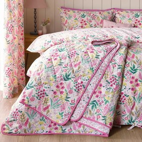 Rózsaszín steppelt ágytakaró 220x230 cm Tilly Floral – Catherine Lansfield