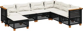 vidaXL 7 részes fekete polyrattan kerti ülőgarnitúra párnával
